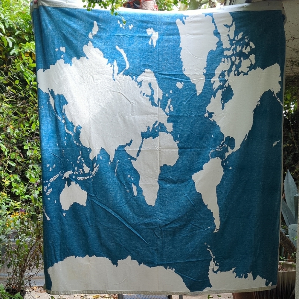World Map Tapestry/Shower Curtain in Teal and White - Picture 7 of 9